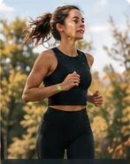 A woman running outdoors.